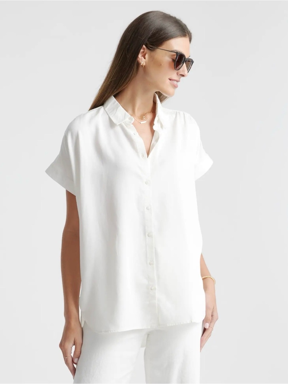 Quince White Button-Front Women's Camp Shirt Blouse